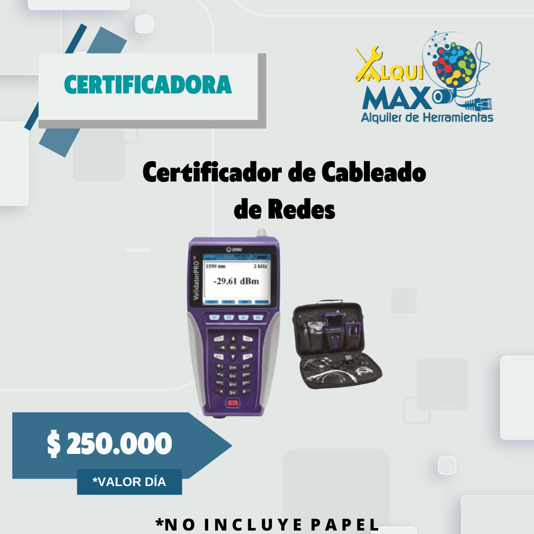 Alquiler certificador de equipo certificado de cable utp y redes - Max tecnología y seguridad electrónica